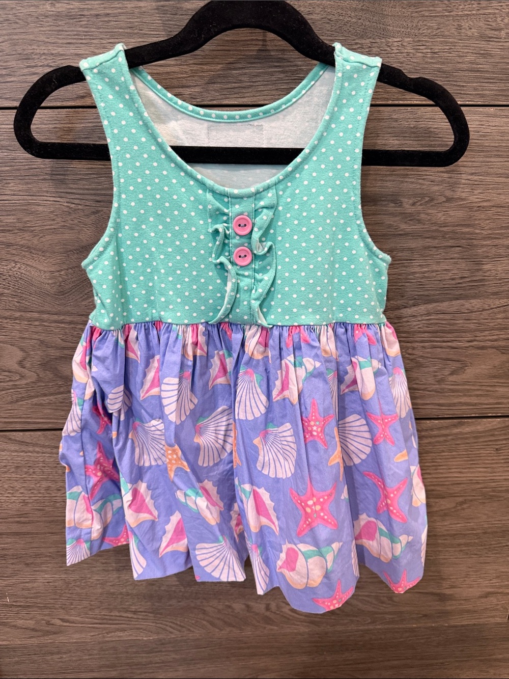 Girls Sea Shells Tank Tunic in Aqua & Lavender with Sea Shells